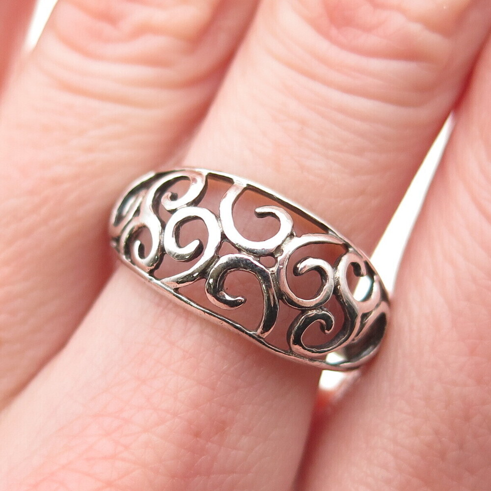 Nevada 925 Sterling Silver Vintage Swirl Dome Ring Size 8.25